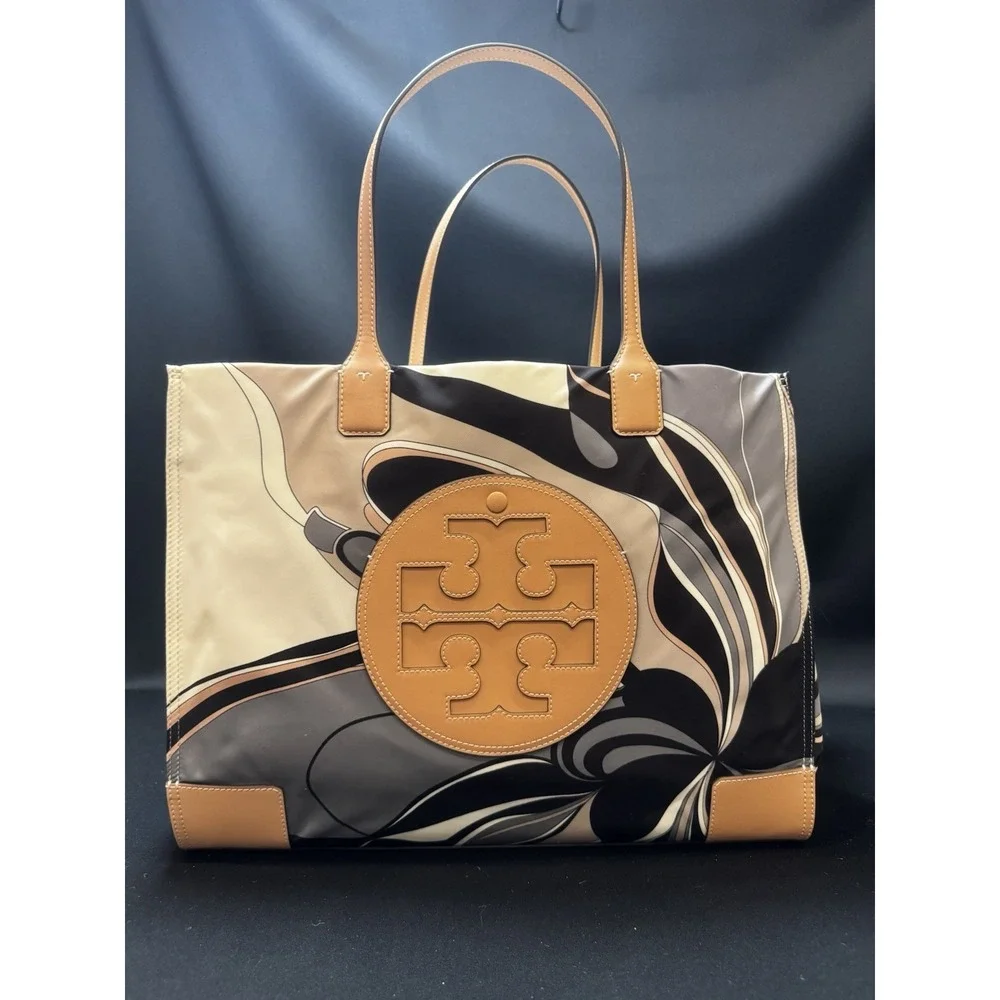 Tory Burch Ella Printed Tote Neutral Tulip Swirl Large 88237 Designer Bag